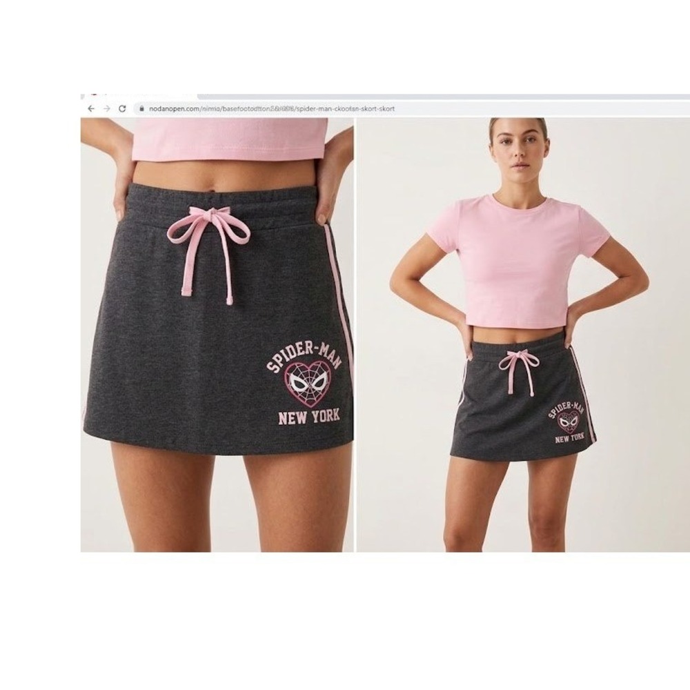 Marvel Spider-Man Skort Women Size M Grey New Heart Graphic Mini Skort